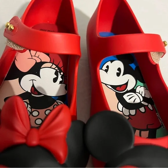 Mini Melissa Ultragirl Disney Mickey & Minnie Bow Flats Girls Size 10 NEW - Picture 3 of 9